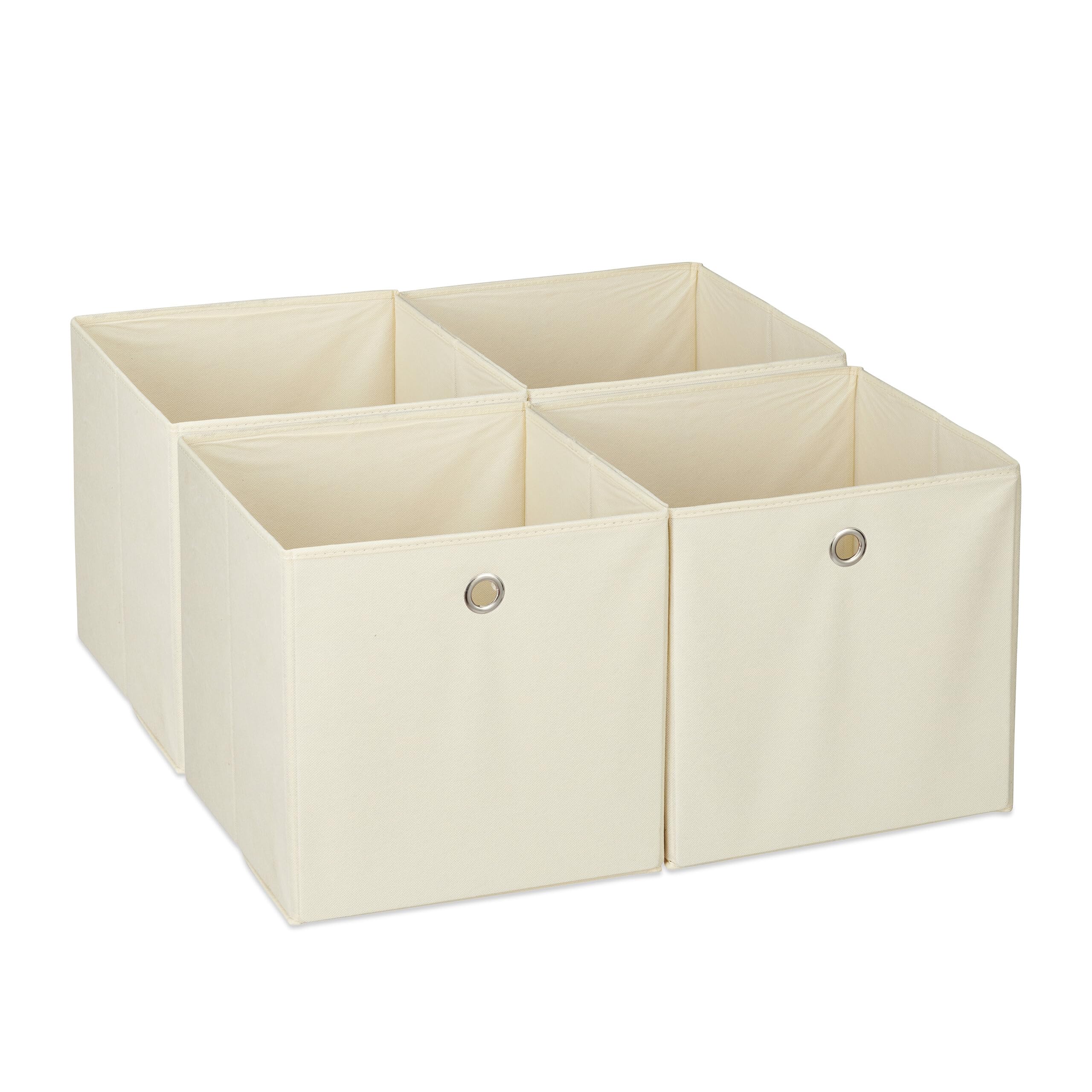 Relaxdays Storage Box Set of 4, Foldable Shelf Baskets, HBD: 30x30x30 cm, Handle Holes, Foldable Organiser Bins, Beige
