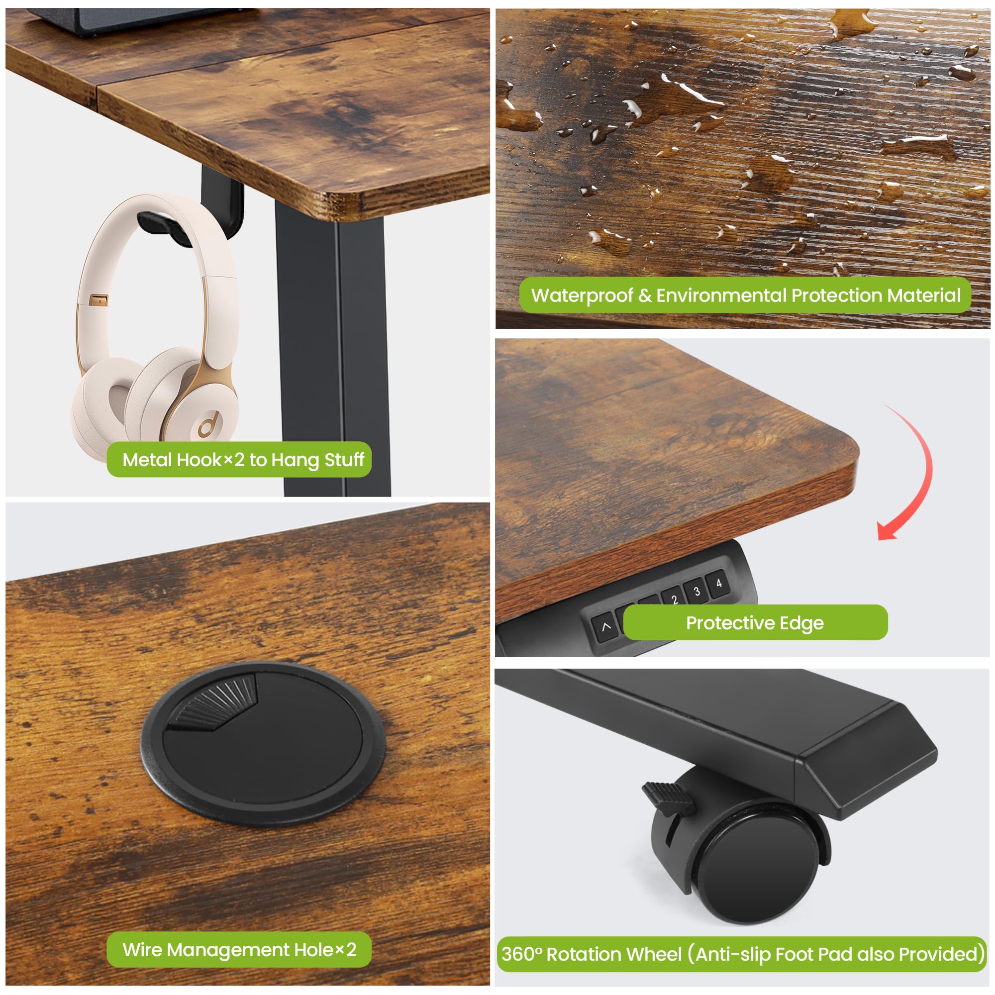 farexon Electric Standing Desk Adjustable Height, 48x 24 Inches Sit Stand Desk with Double Crossbeam Structure, Four Preset Heights, 27''-45'' Lifting Range Stand up Desk for Home Office