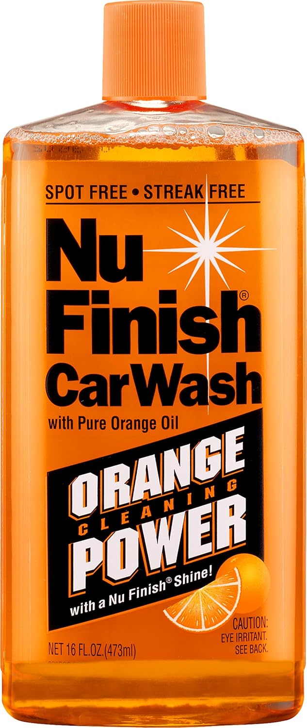 Nu Finish Car Wash Soap, No Spots Or Streaks, Pure Orange Oil Formula, Removes Tar, Tree Sap, Bugs, Bird Droppings, 16 oz.
