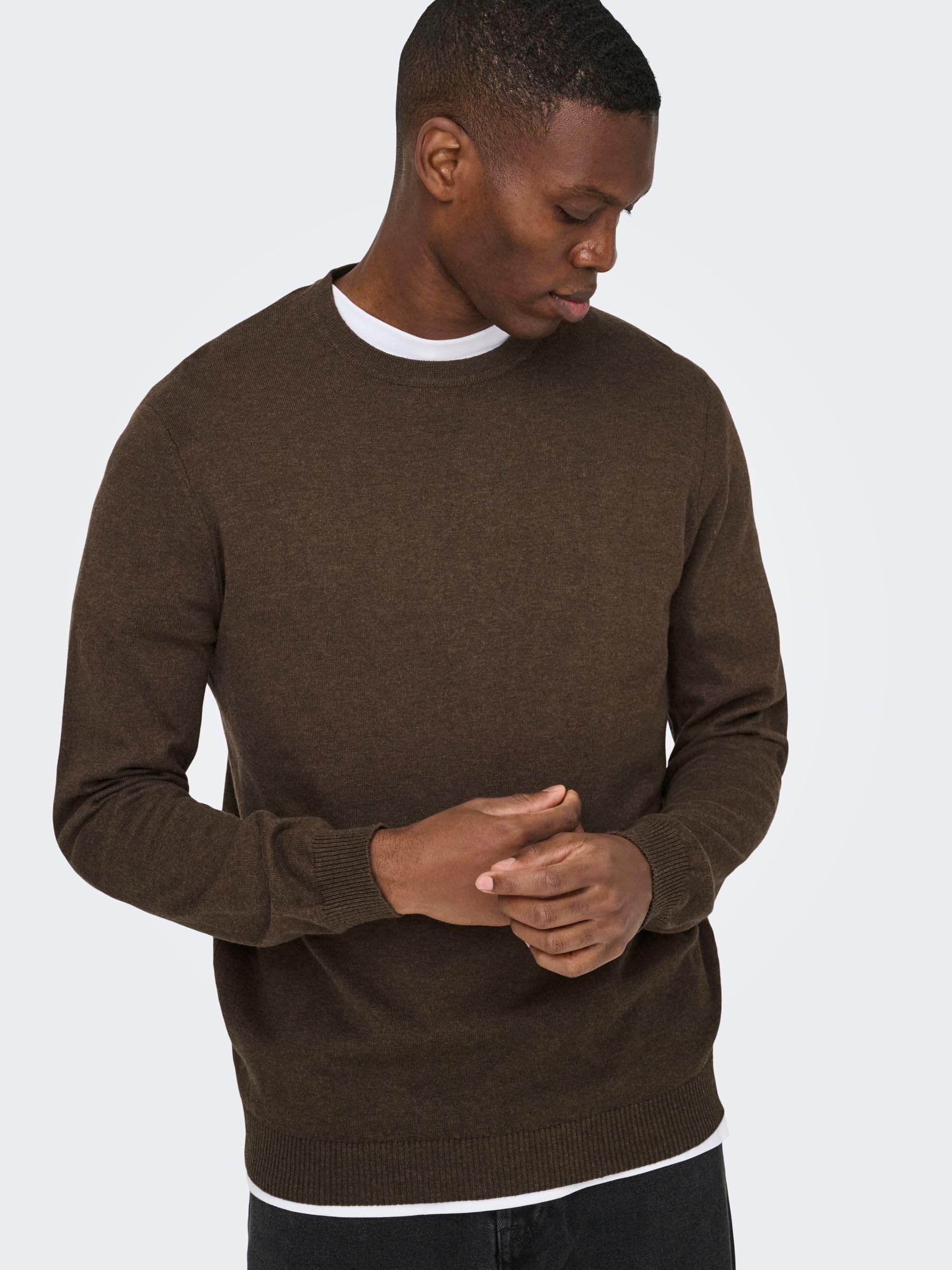 ONLY & SONS Herren Onsloui Reg 12 Mel Crew Knit Noos, Coffee Bean, M EU 7