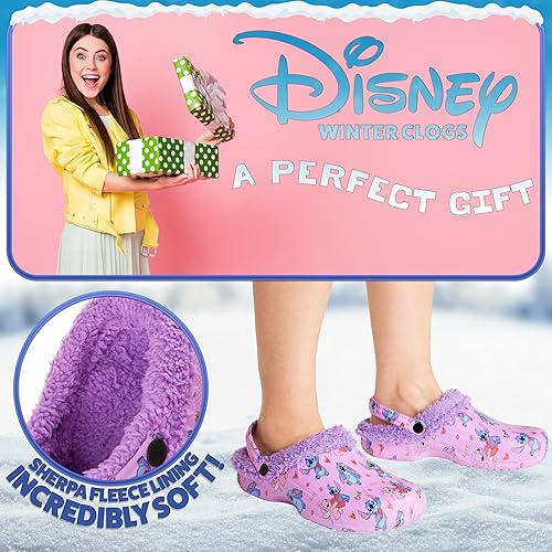 Disney Stitch Clogs for Women Winter Fleece Lining Warm Slip On