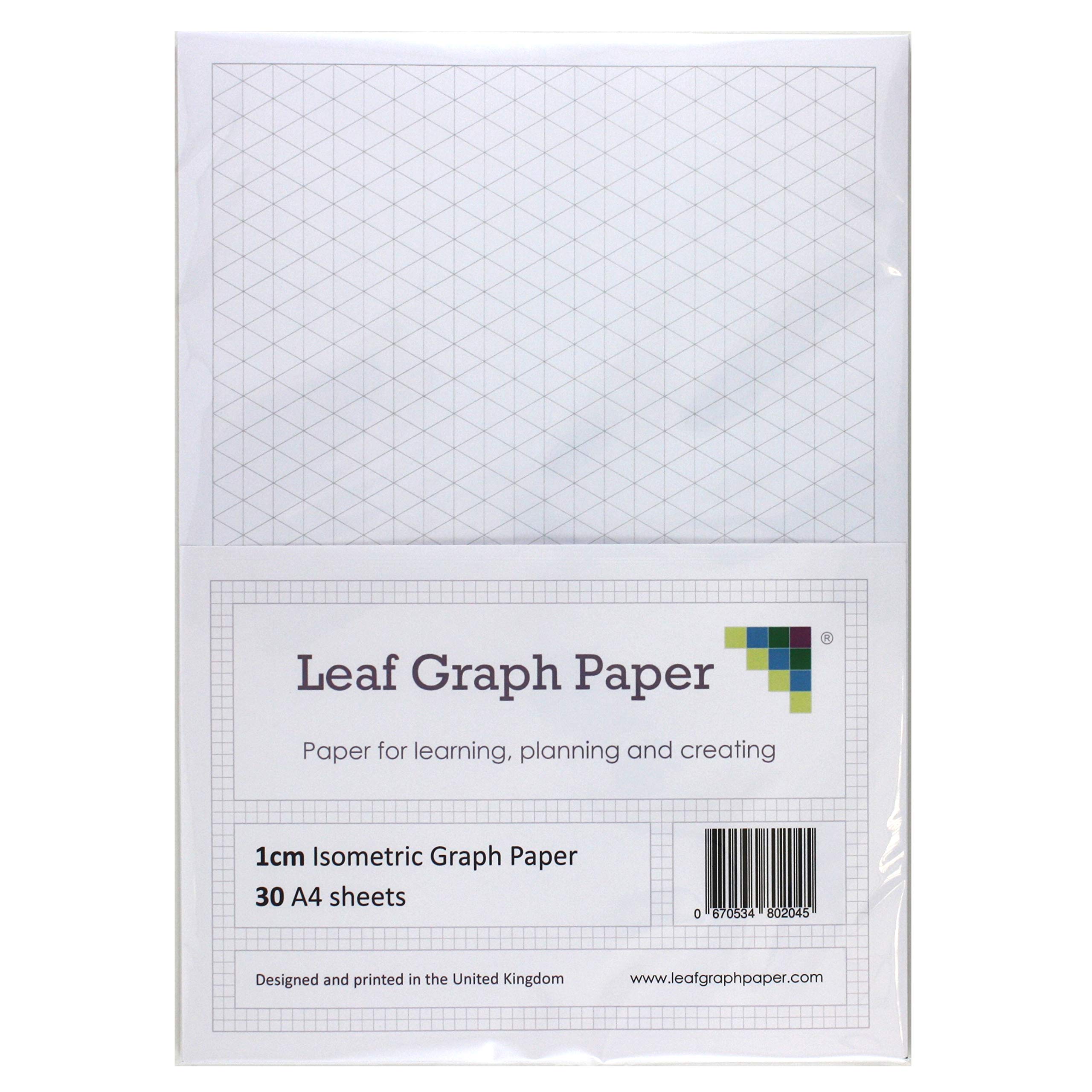 Leaf Graph A4 Isometric Graph Paper, 10mm (1cm) Triangle Grid, 30 Leaf Pack, For 3D Technical Drawing and Sketching
