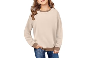 Arshiner Girls Crewneck Sweatshirt Long Sleeve Pullover Tops Drop Shoulder Sweatshirts Color Block Ribbed Trim for 5-14 Years