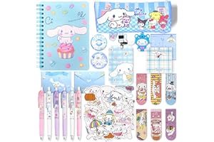 Lobsgous Cute School Supplies Set, Kawaii School Supplies Gift Set, Including Cartoon Journal Ballpoint Pencil Case Stickers Key Chain Bookmark Pen ID Badge Holder