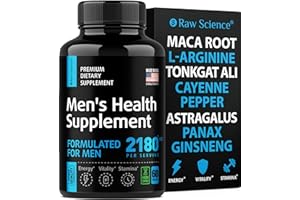 S RAW SCIENCE Nitric Oxide Supplements for Men - Black Maca Root, L-Arginine, Tongkat Ali Longjack, Ginseng, Tribulus Terrestris, Muira Puama - Mens Supplement, Male Health, Stamina Booster - 60 capsules