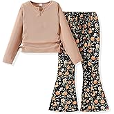 FJLSJSW Kids Toddler Girl Clothes Ruched Drawstring Long Sleeve Top and Girls Flared Pants 2Pcs Girls Outfits Size (5-10T)