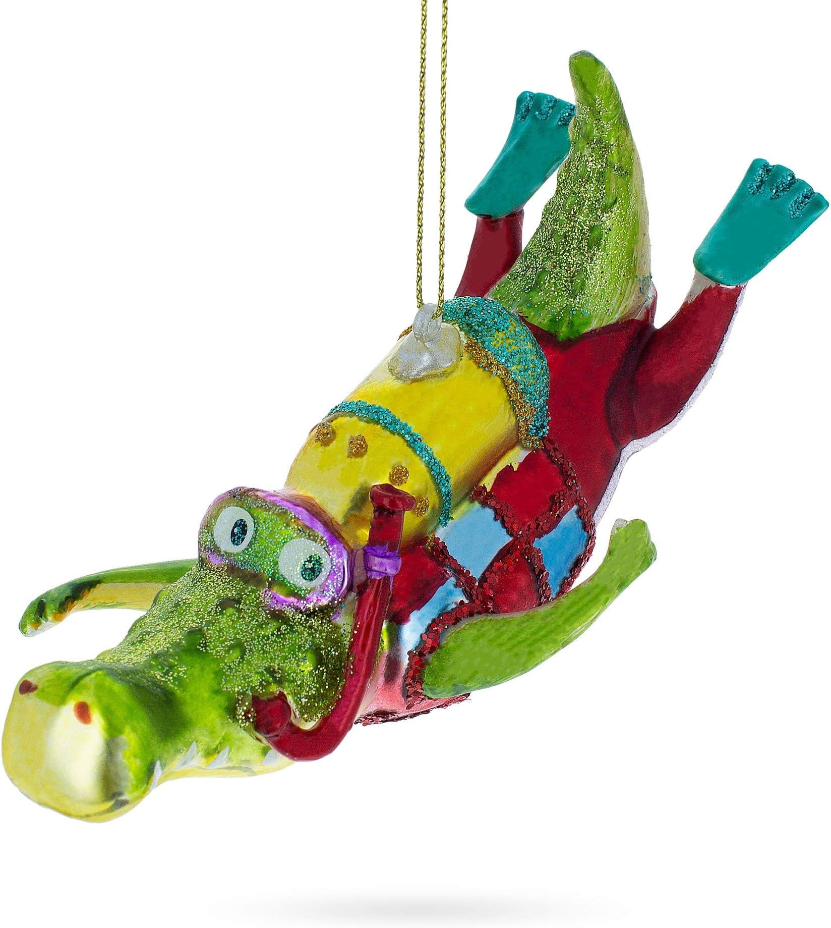 BESTPYSANKY Alligator the Scuba Diver Glass Christmas Ornament