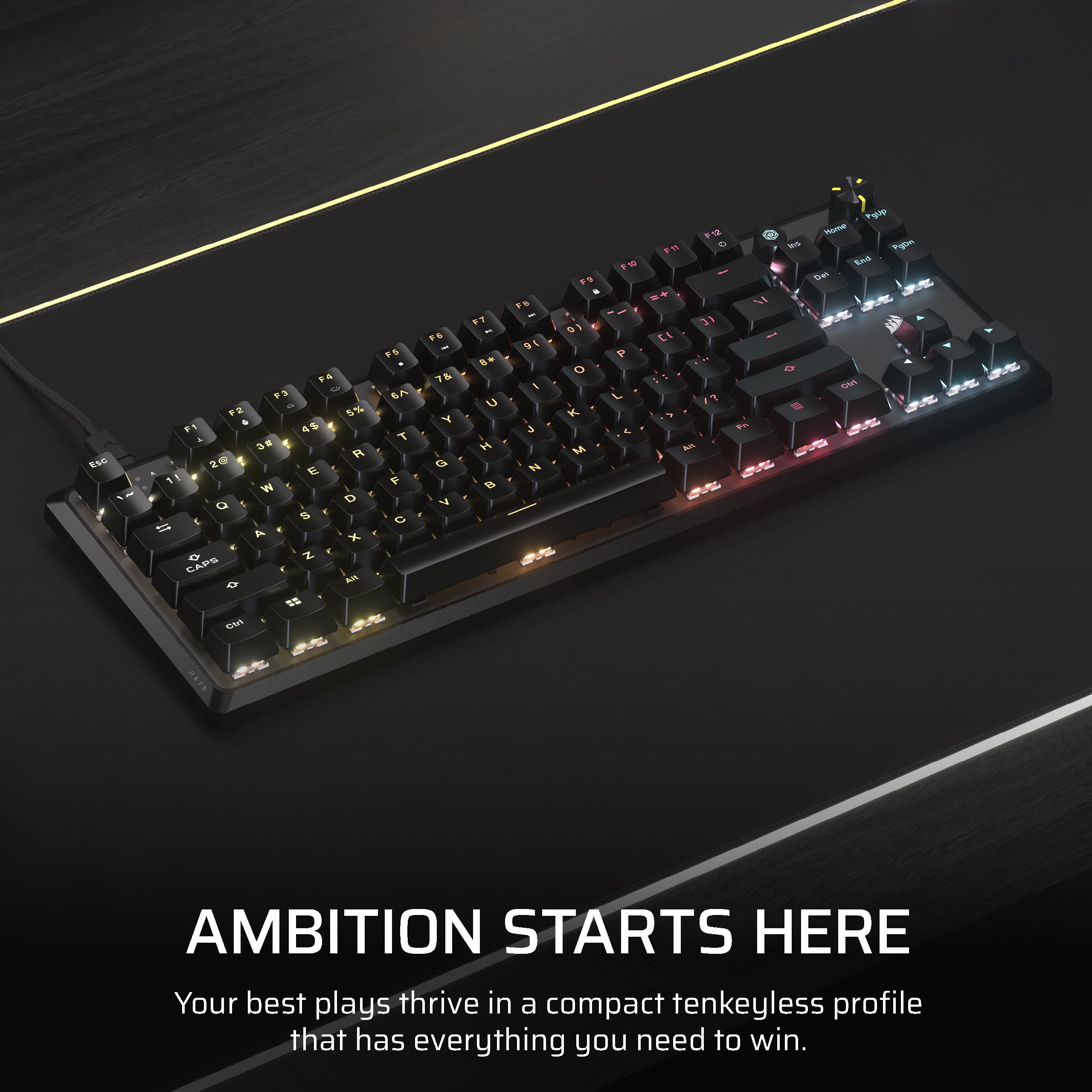 Corsair K70 CORE TKL RGB Tenkeyless Mechanical Wired Gaming Keyboard – Pre-Lubed MLX Red v2 Linear Switches, SOCD, ABS Double-Shot Keycaps, Sound Dampening, 1000Hz Polling, QWERTY NA – Black
