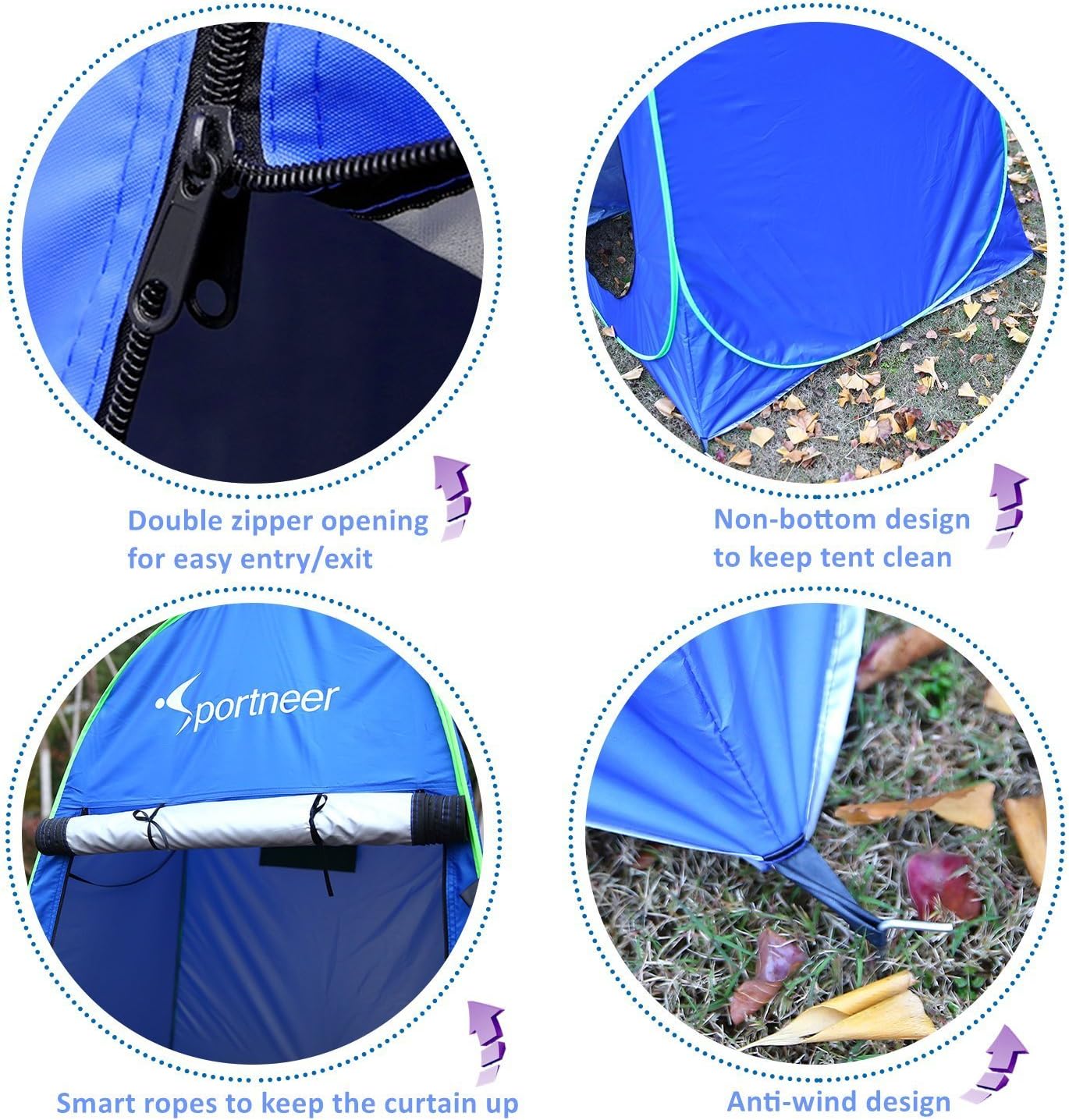 Sportneer Pop Up Camping Shower Tent, Portable Dressing Changing Room Privacy Shelter Tents for Outdoor Camping Beach Toilet and Indoor Photo Shoot with Carrying Bag, 6.25 ft Tall (Blue): Sports & Outdoors