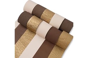 PartyWoo Crepe Paper Streamers 10 Rolls 820ft, Pack of Crepe Paper in Gold, White Sand and Brown, Crepe Paper for Birthday De