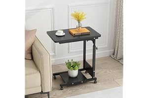 Furist Hospital Bedside Table with Wheels Adjustable Height Sofa Side, Rolling Hospital Table, Mobile Computer Desk Laptop Table (Black)