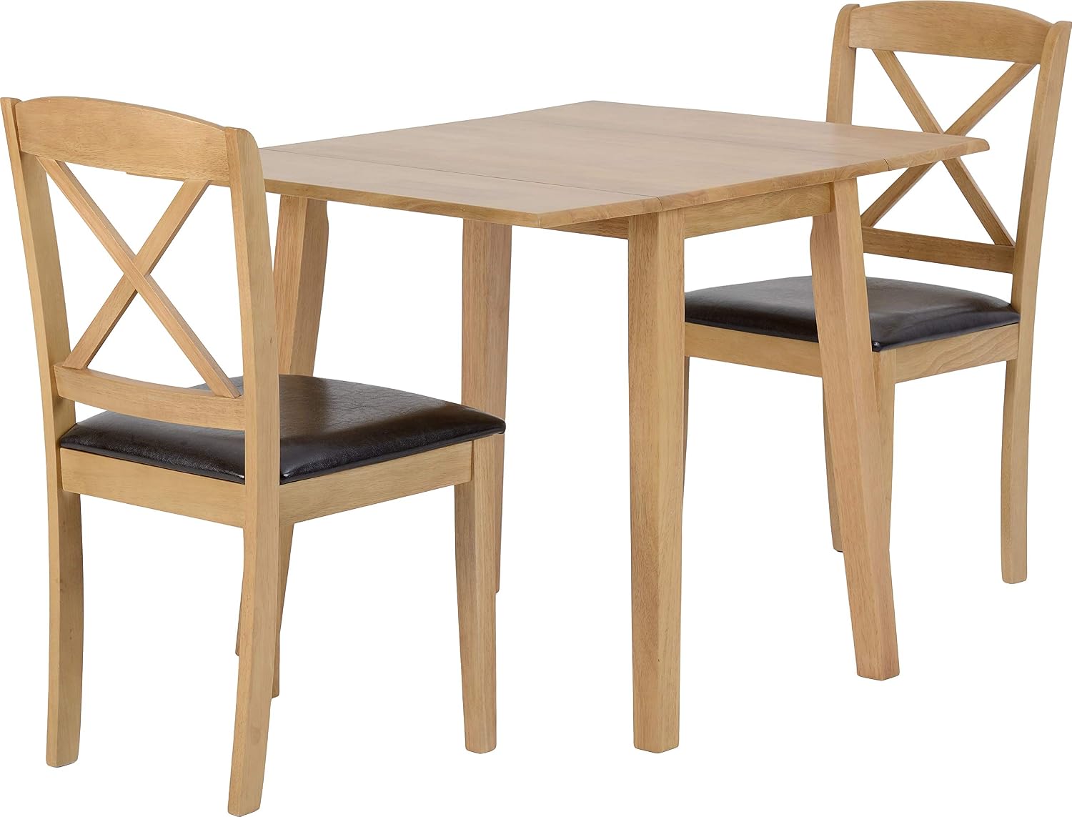 Seconique Mason Double Drop Leaf Dining Set including 2 Dining Chairs in Oak Varnish/Brown Pu, Oak Varnish/Brown Faux Leather