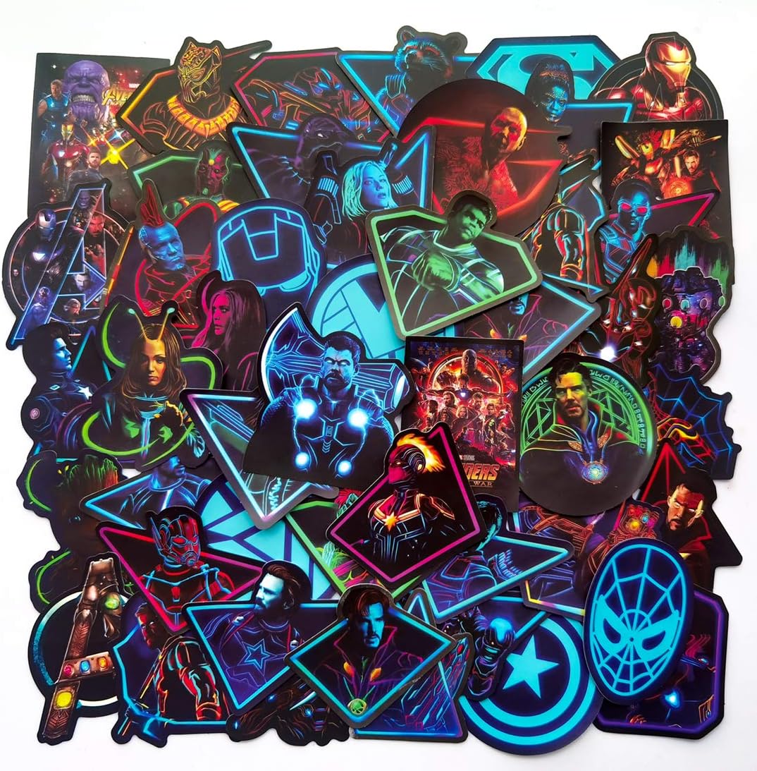 Avengers Superheros Marvel Stickers Pack, No-Repeat 49 Pcs Iron Man Captain America Spider Man Doctor Strange Thor Hulk Decals for Wall Water Bottles Laptop Luggage Phone X-Box Car Motorcycle.