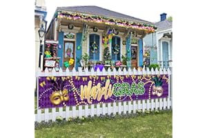Probsin Large Mardi Gras Banner Outdoor Decorations 120" x 20" Fat Tuesday Yard Sign New Orleans Holiday Masquerade Party Supplies Carnival Backdrop for Garden House Fence Balcony Garage Gifts Lawn