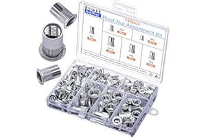 ASKWAY Rivet Nuts 140PCS, Metric RivetNut Combination Kit, Aluminum Flat Head Thread Insert Rivet Nuts, Suitable for Automotive, Furniture Upholstery, Sheet Metal Assembly and Industrial Applications