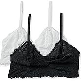 Amazon Essentials Women's Stretch Galloon Lace Unlined Longline Triangle Bralette, Pack of 2
