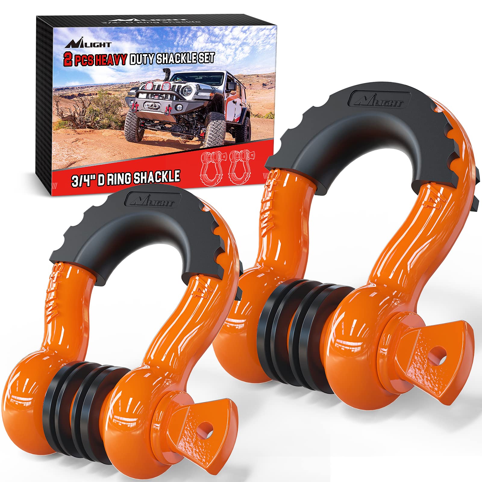 Nilight 2 Pack 3/4" D-Ring Shackle 4.75 Ton
