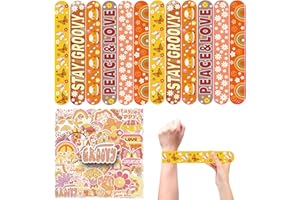 CZWXOXO 74Pcs Groovy Theme Party Favors Contain 24 Pcs Hippie Theme Slap Bracelets 50Pcs Boho Theme Stickers,Hippie Boho Party Favors Boho Themed Birthday Party Shower Classroom Rewards