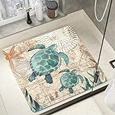 Sea Turtle Shower Mats for Inside Shower, Square Non Slip Bath Mat Cute Shower Matt for Bathroom Floor Easy Cleaning Loofah Bathmat, Quick Drying Textured Surface Shower Foot Scrubber Mat, 24″X24″