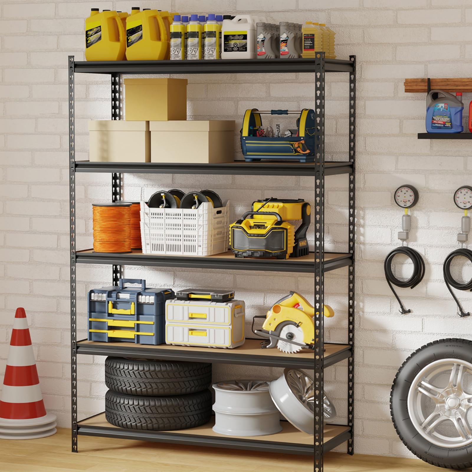 Photo 1 of GarveeHome 5-Tier Storage Shelves, Heavy Duty Metal Shelving Unit, Adjustable Garage Storage Shelving Utility Rack for Warehouse Pantry Kitchen Basement Laundry, Black, 48 in L x 18" W x 73" H
