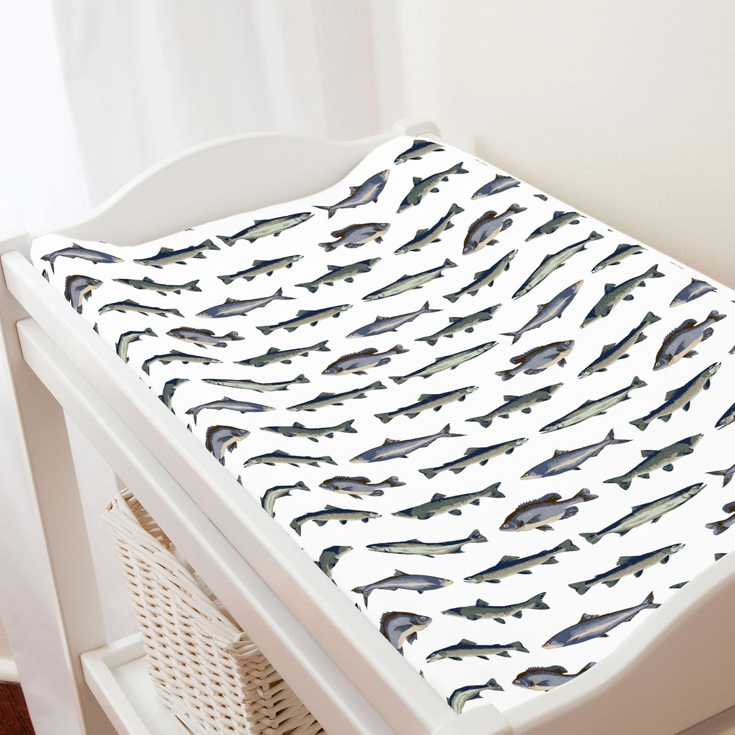 Carousel Designs Navy and Seafoam Fish Changing Pad Cover - Organic 100% Cotton Change Pad Cover - Made in The USA