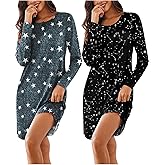 Ekouaer Women's 2 Pack Sleepshirt Dress Comfortable Nightshirt Nightgown Long Sleeve Button Down Sleepwear