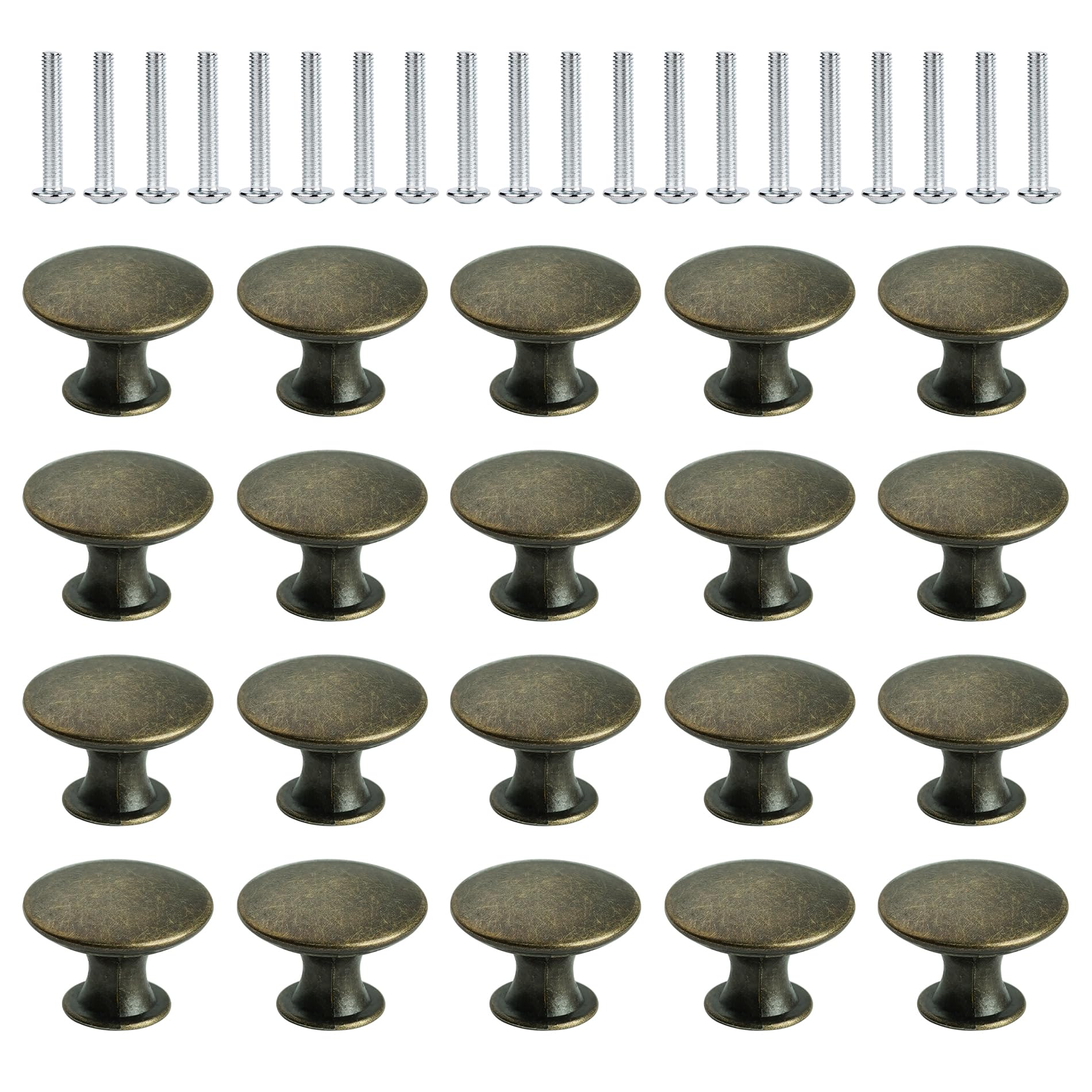 Anhoer 20PCS Kitchen Cupboard Knobs 30MM Kitchen Door Knobs Mushroom Drawer Knobs Bronze Round Pull Handles Drawer Handles Cupboard Handles Chrome Knobs for Furniture Wardrobes Bathroom