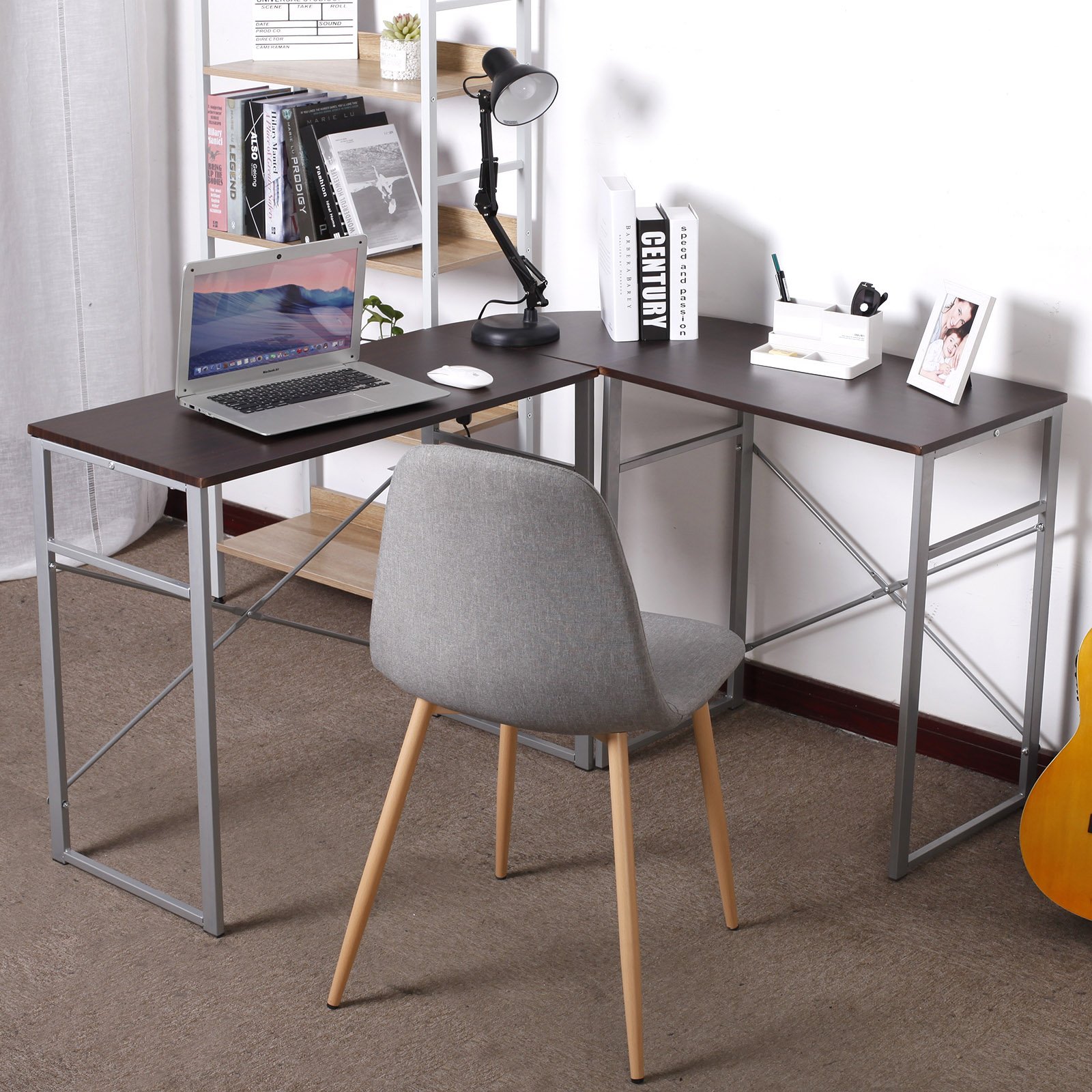 WOLTU Corner Computer Desk Dark Wood LShaped Beautiful Laptop