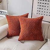 Kevin Textile Fall Soft Velvet Solid Square Decorative Cushion Cover Handmade Pillowcase with Hidden Zipper for Seasonal Autumn 2 Packs 18x18 Inch Burnt Brick