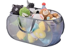 PEYOROM Large Toys Storage Basket Organizer Box for Kids, Boys, Girls - Foldable Toy Storage Bins with Dividers & 2 Sturdy Handles for Living Room, Bedroom, Playroom, Kidsroom (Grey, 2 Compartments)