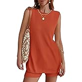 NENONA Women's Summer Sleeveless Sweater Lounge Sets Casual Loose Fit Tunic Tops and Shorts 2 Piece Beach Vacation Outfits