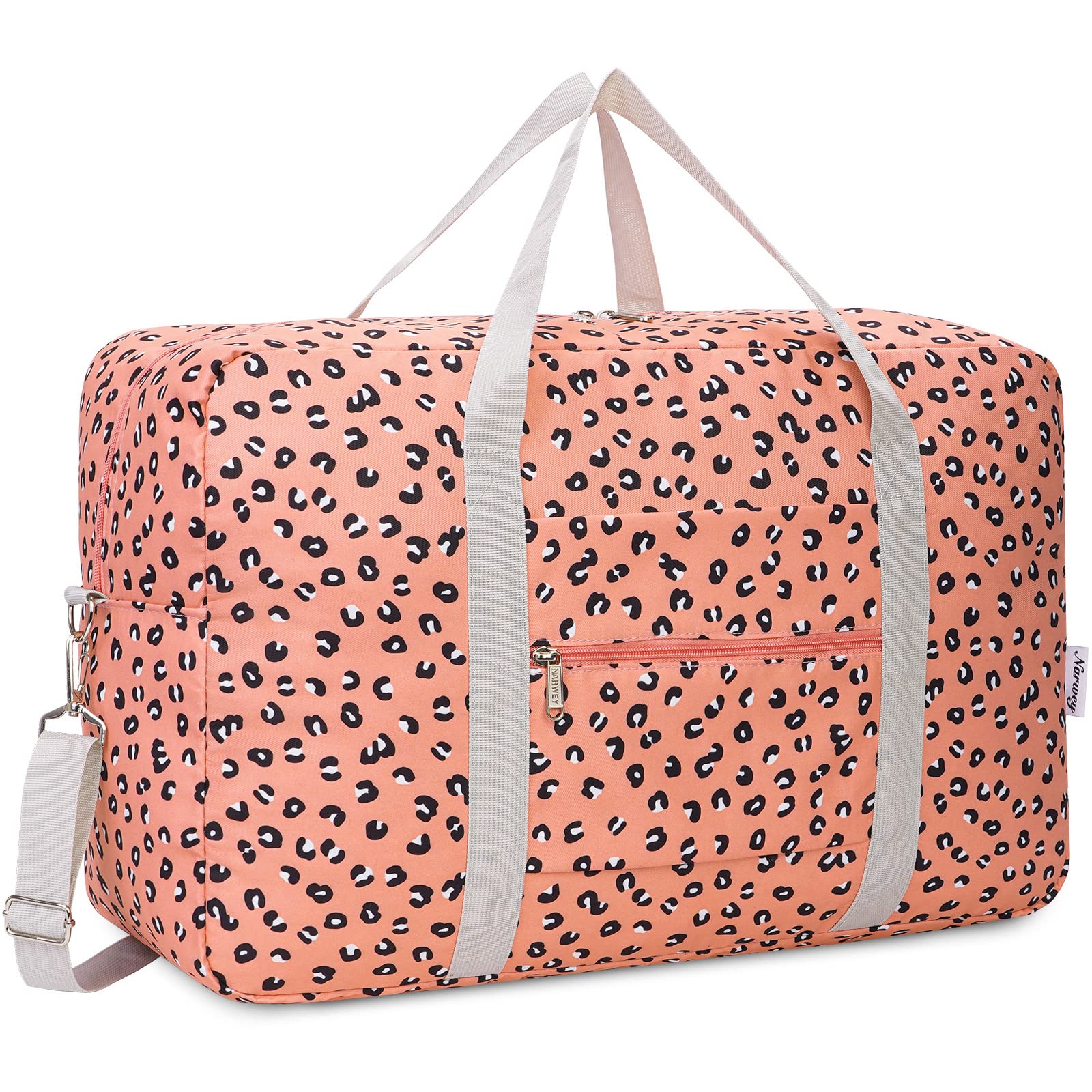 for Airlines Large Cabin Bag Foldable Travel Duffel Bag Holdall Tote Carry on Luggage Overnight for Women and Men 40L (Leopard)