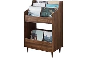 Crosley Furniture Liam Vinyl Record Storage Stand, Tiered Storage Shelves for Records, Walnut