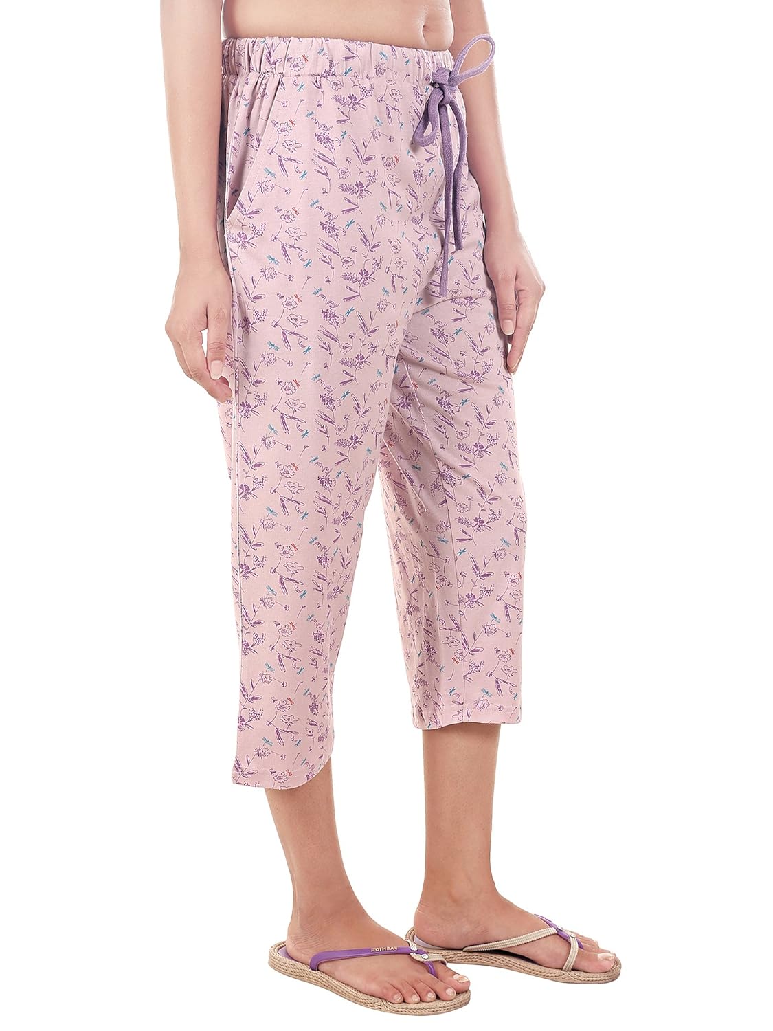 9teenagain women's hosiery night pyjama (lavender & purple printed)