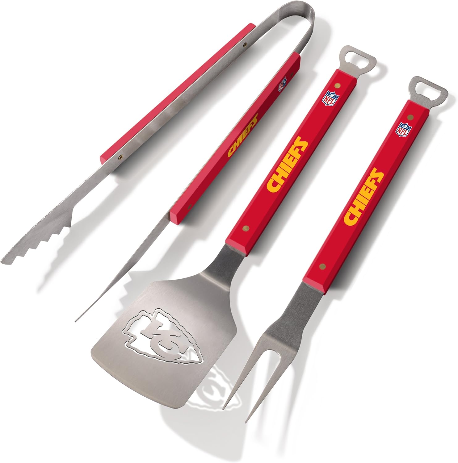 YouTheFan NFL 3-Piece Spirit Series BBQ Grill Set: 18" Stainless Steel Sportula (Spatula), Fork & Tongs with 2 Bottle Openers