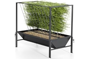 GOFEI Heavy Duty Hay Feeder for Goats – 45 Gallon Feeder with 24 Gallon Grain Tray for Horses, Calves, and Livestock – Durable Goat Feeder for Farm Use