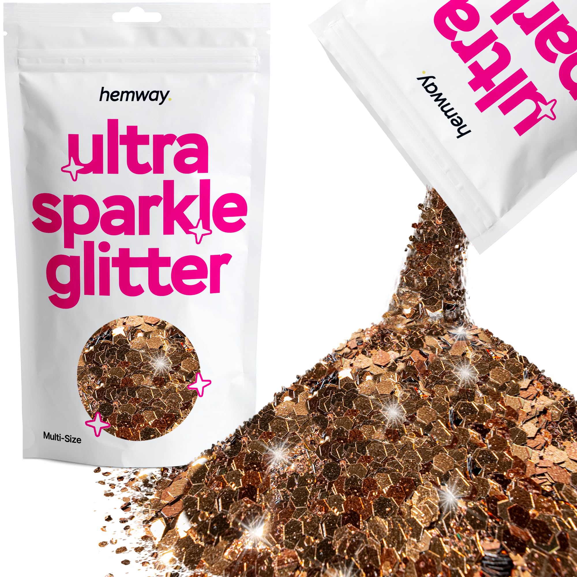 Hemway Ultra Sparkle Glitter Bronze Brown 100g Multi Size | Glitter for Arts & Craft, Makeup, Nail Art, Crafting, Card Making, Sparkle Decoration