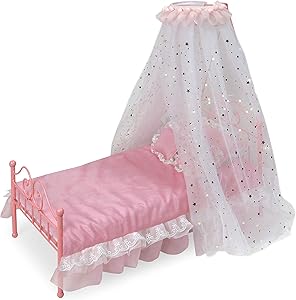 Badger Basket Starlights LED Lighted Canopy Metal Doll Bed with Bedding (fits American Girl Dolls)