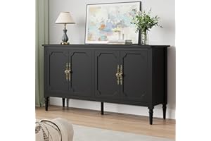 RoyalCraft Large Sideboard Buffet Cabinet with Storage, 58'' Modern Credenza Buffet Table Coffee Bar Wine Bar Storage Cabinet with Artistic Carved Handle for Dining Room Living Room, (Satin Black)