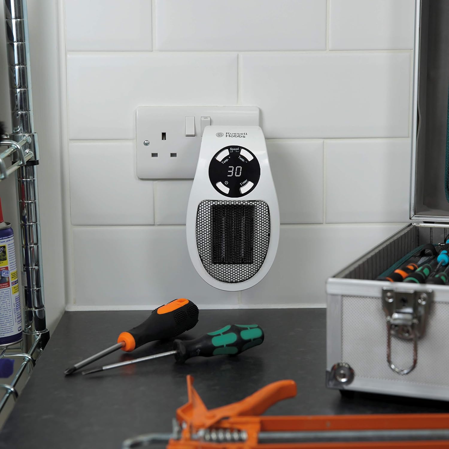 Russell Hobbs RHPH2001 500W Ceramic Plug Heater, Adjustable thermostat, 12 Hour Timer & LED Display, 2 Fan Speeds - Image 5