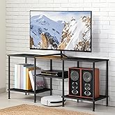 OYEAL 50 Inch TV Stands for Living Room Small Entertainment Center with Open Storage Shelves, Black TV Stands TV Media Console Table for 50 40 32 Inch TV