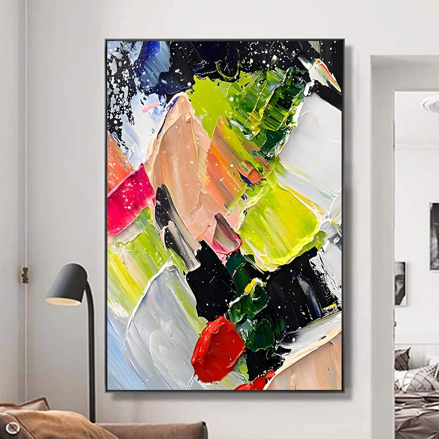 Paintings - Colorful Textured Wall Art Green Textured Painting Modern Abstract Pictures Green Abstract Artwork Scandinavian Pictures Red and Green Painting Colorful Abstract Prints for Living Room 16x24in No Frame