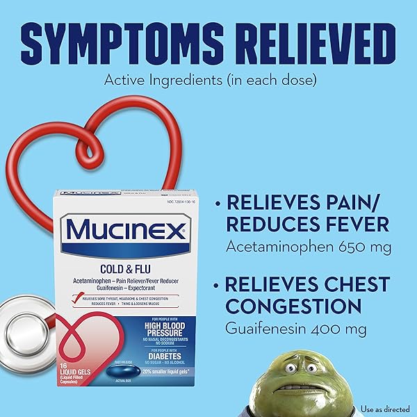 MUCINEX COLD & FLU HIGH BLOOD PRESSURE LIQUID GELS, 16 CT.