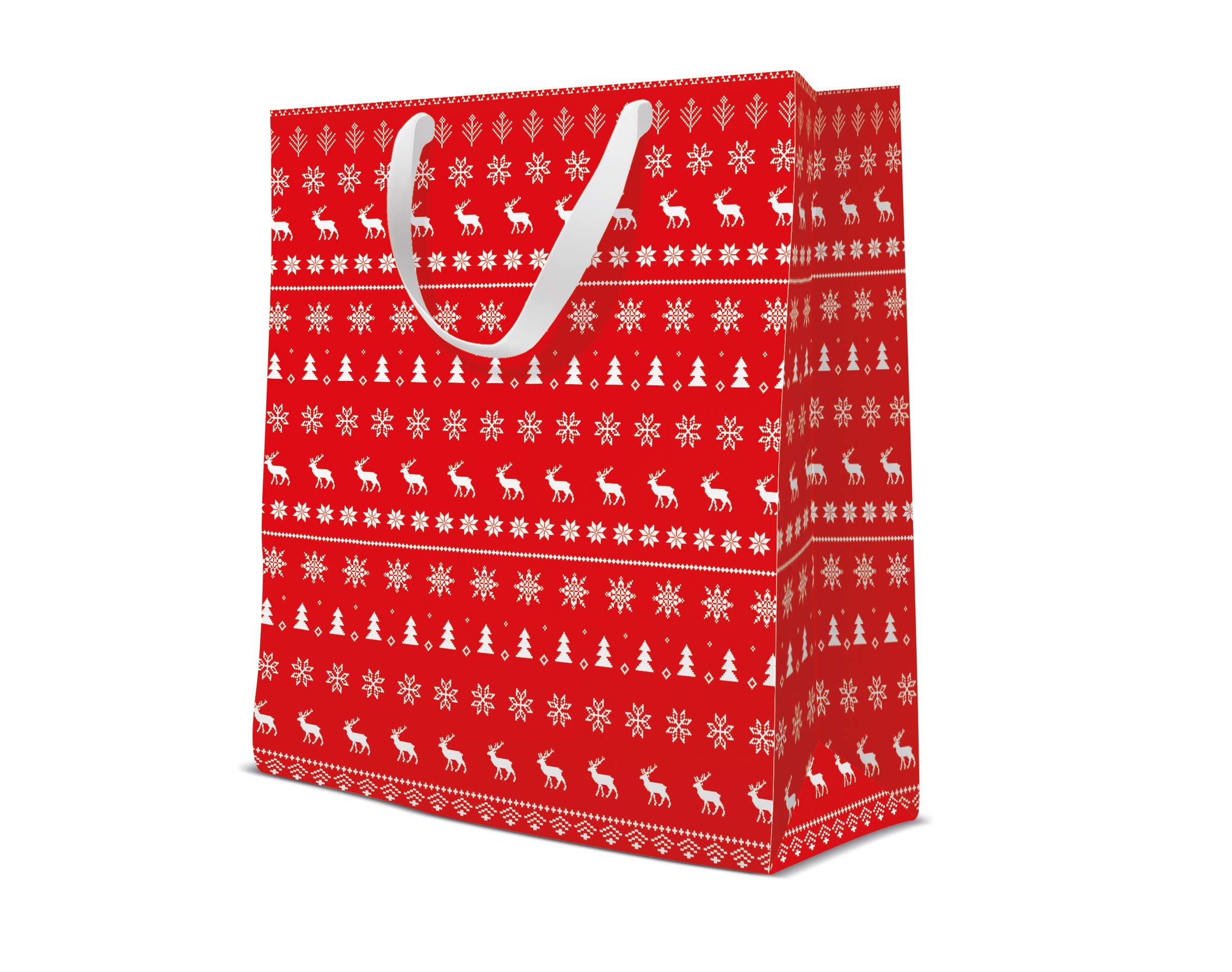 Pack of 10 - Large Knitted Red Xmas Gift Bag Christmas Bag - (26.5cm x 13cm x 33.5cm)