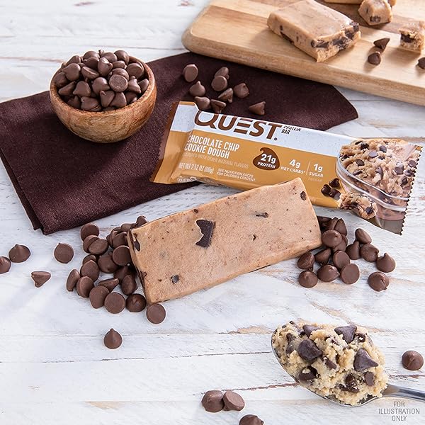QUEST NUTRITION CHOCOLATE CHIP COOKIE DOUGH PROTEIN BARS, HIGH PROTEIN, LOW CARB, GLUTEN FREE, KETO FRIENDLY, 12 COUNT