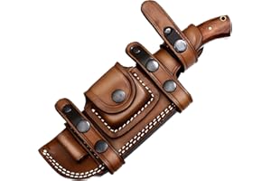 Ottoza D2 Steel Camping Tracker Knife with Wood Handle and Horizontal Carry Leather Sheath – Full Tang Outdoor Hunting Knife 