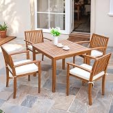 Flamaker 5 Pieces Outdoor Dining Set Acacia Wood Outdoor Table and Chairs | Outdoor Dining Sets for 4 with Soft Cushions, Patio Table and Chairs Set for Deck, Backyard, Garden