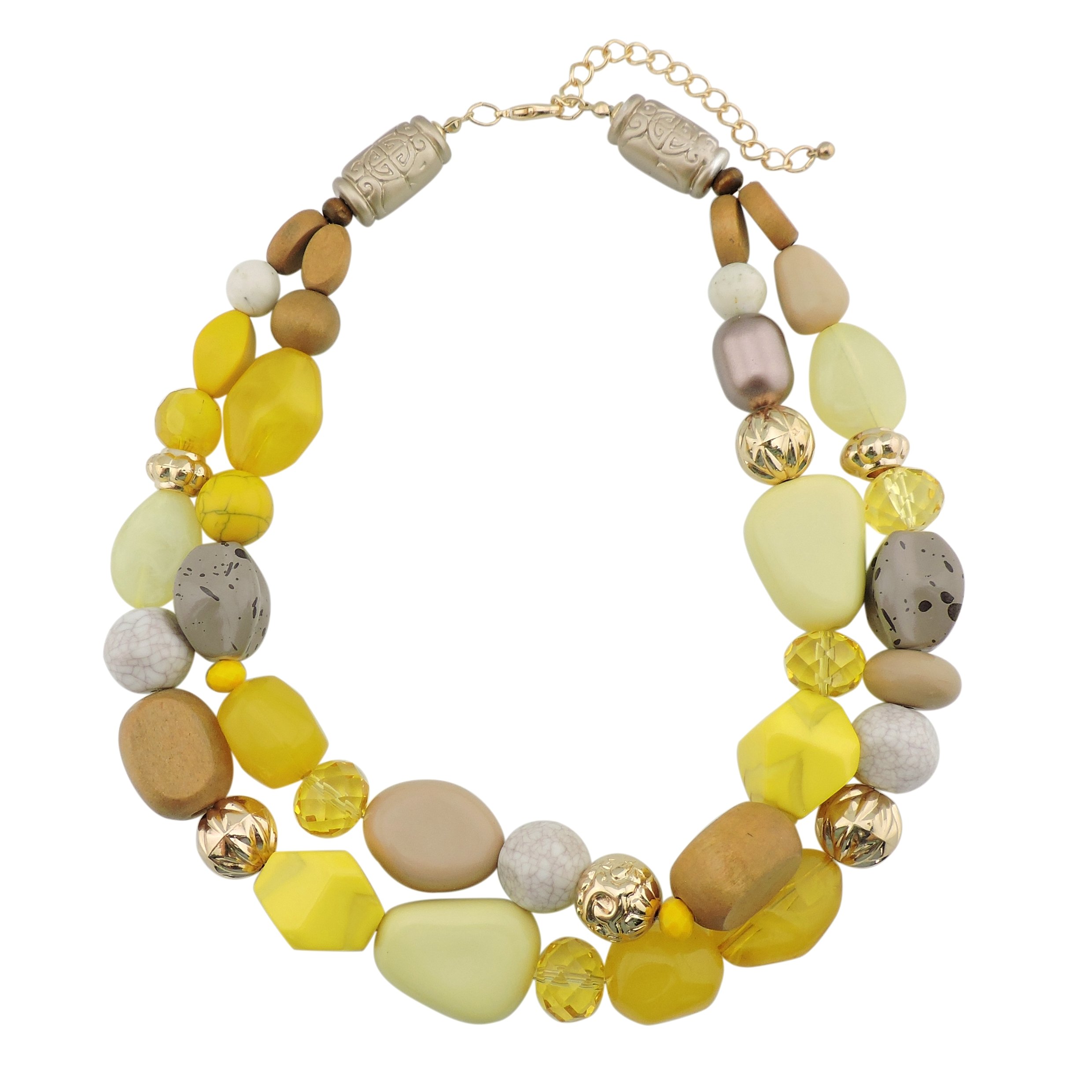 Bocar Necklace for Women Trendy, 2 Layer Statement Chunky Beaded Necklace for Women Girls Gifts (NK-10384-yellow)