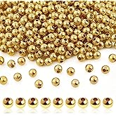 TOAOB 500pcs 18K Gold Filled Beads for Bracelets 3mm Round Smooth Spacer Mini Brass Beads for DIY Crafts Jewelry Making