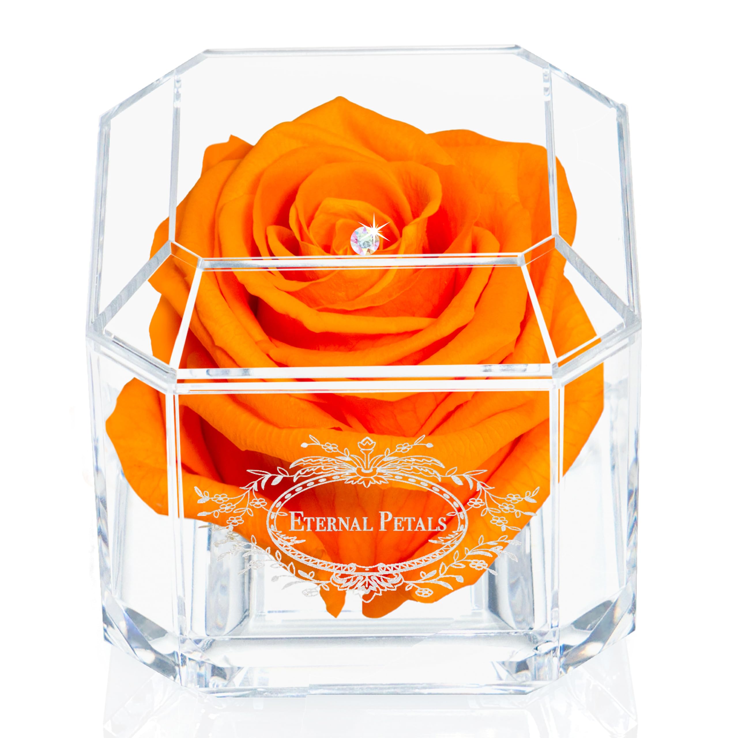 A 100% Real Rose That Lasts A Year - The Perfect Unique Gift for Women and Men, A Birthday Gift - White Gold Solo with Multicolour Crystal (Orange) โ image 1